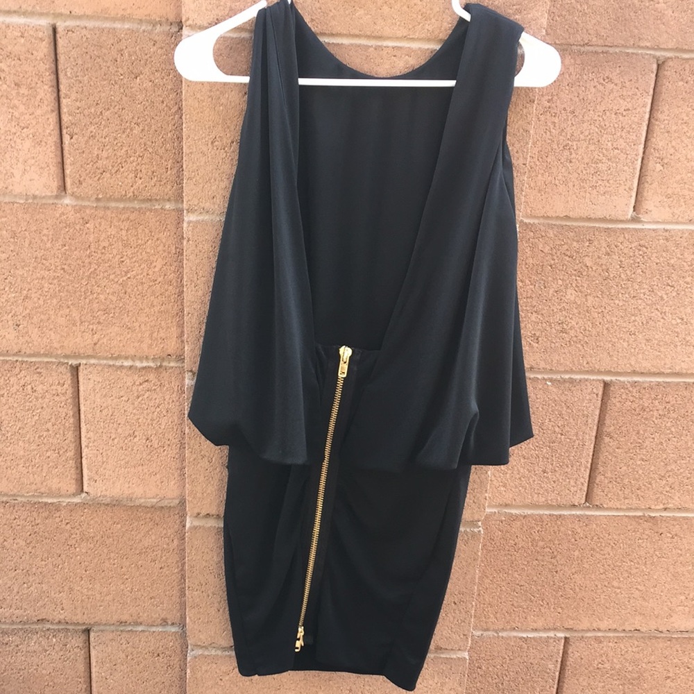 Akira black label open back dress gold zipper S